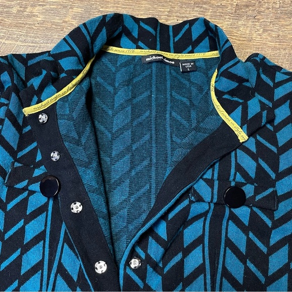 Michael Simon Snap Button Sweater Cardigan Jacket Women Large Teal Black Stretch - Picture 7 of 11